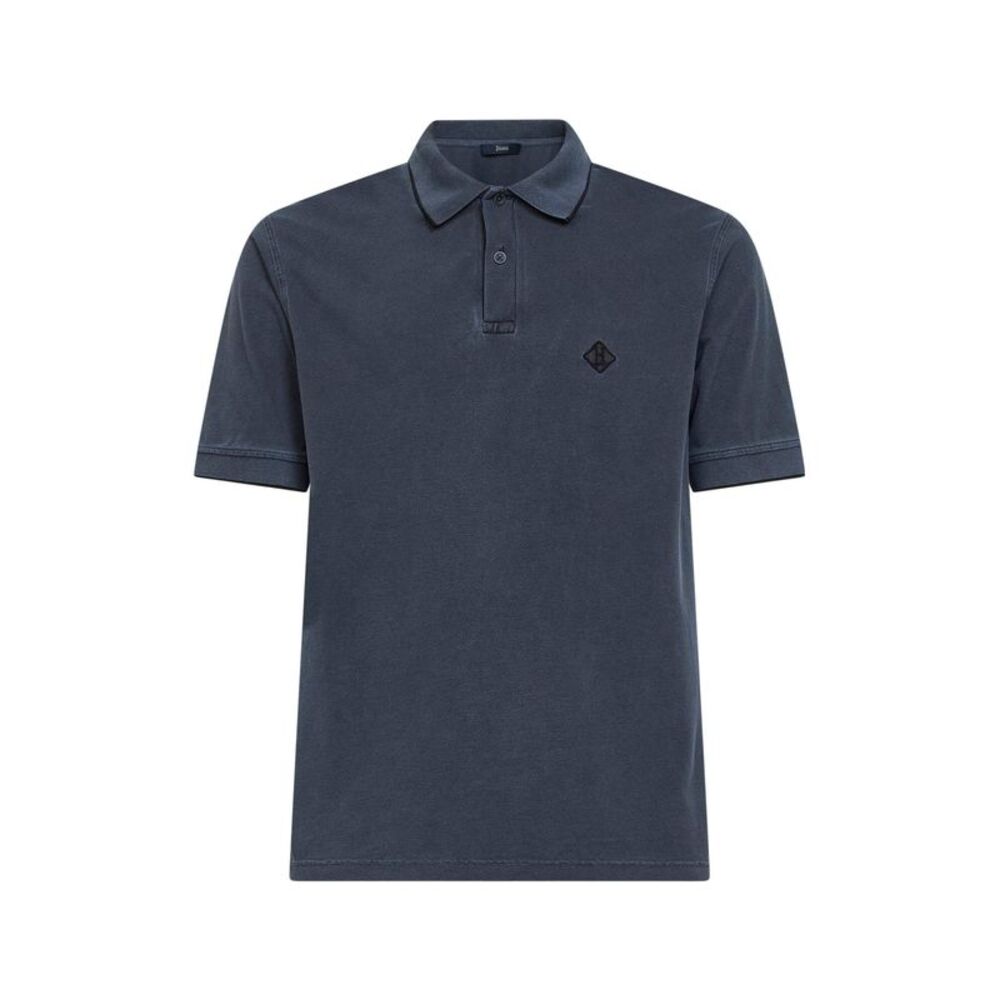 Herno Men Blue Cotton Pique Logo Polo Shirt